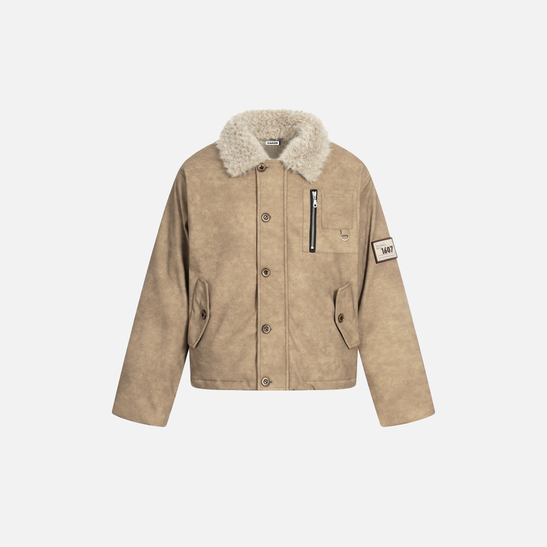 Dicke, warme Punk-Jacke aus PU-Leder mit Pelzkragen