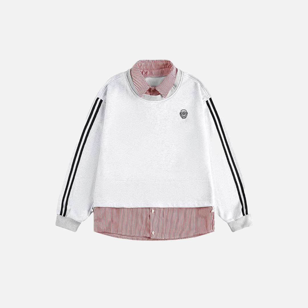 Oversized Casual Fake Two Piece Varsity Sweatshirt