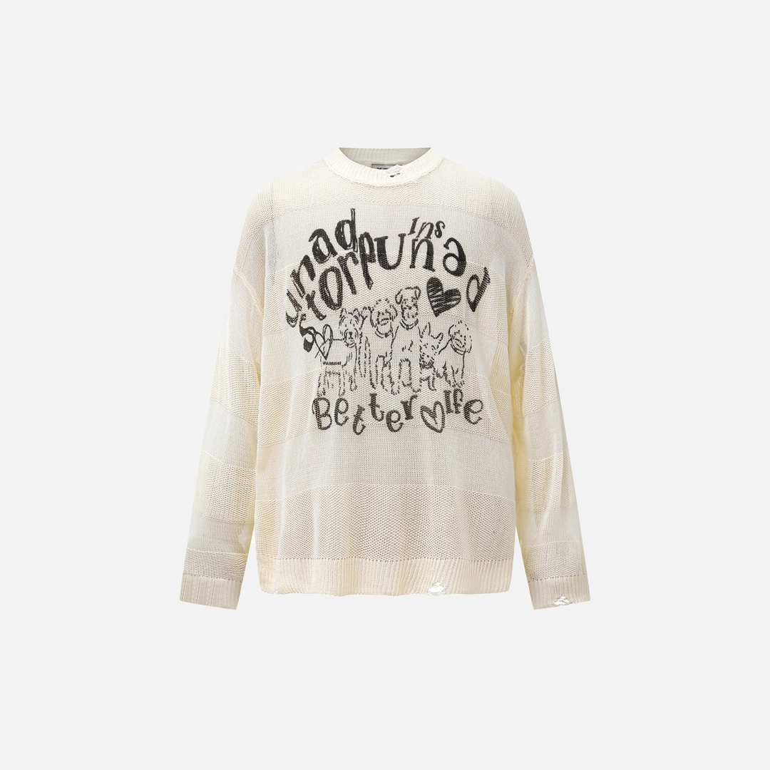 Pull Y2K confortable oversize en maille déchirée