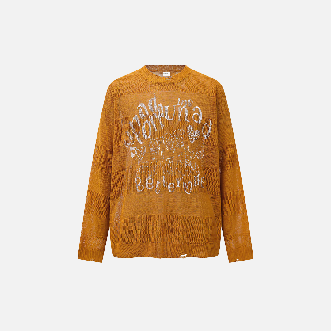 Pull Y2K confortable oversize en maille déchirée