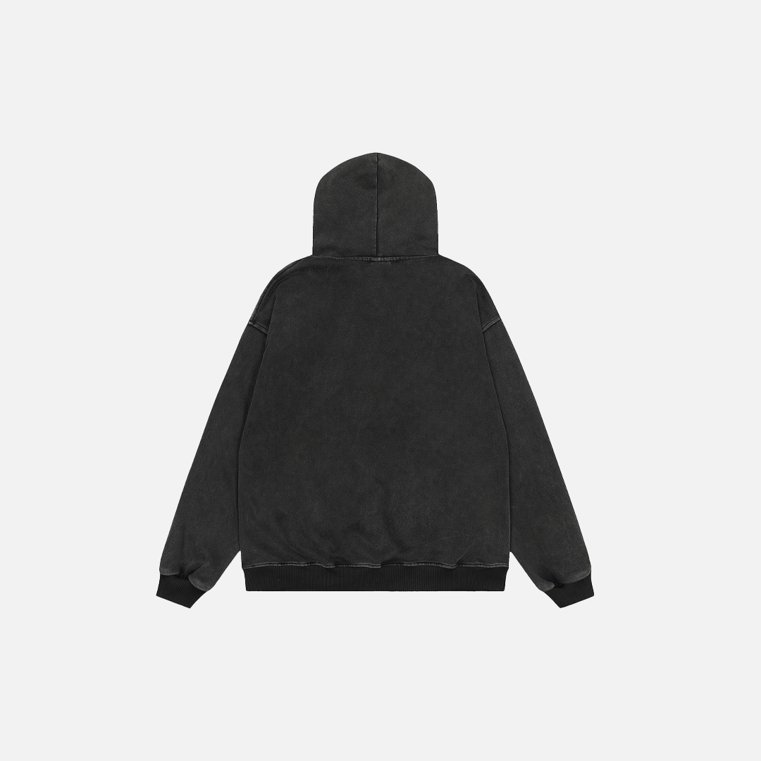 Y2K Chain Print Faux Fur Hooded Washed Sweatshirt