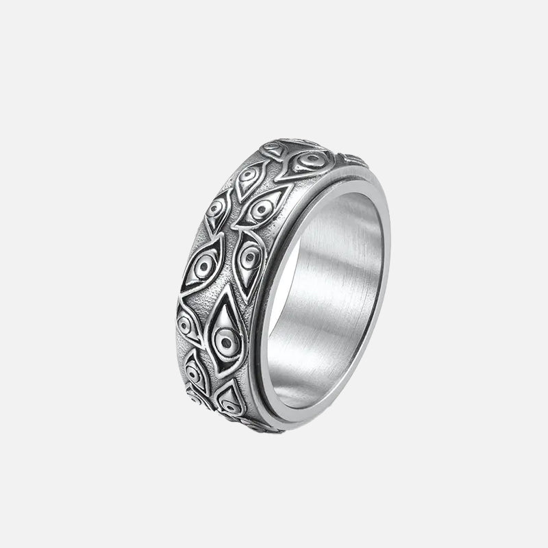 Vintage-Ring aus Edelstahl mit eingravierten Augen