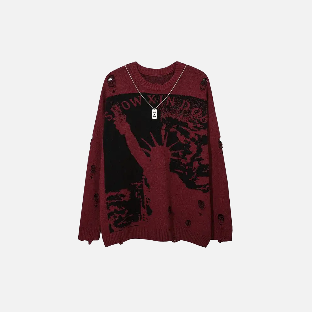Pull en maille grunge déchiré Liberty, style streetwear gothique
