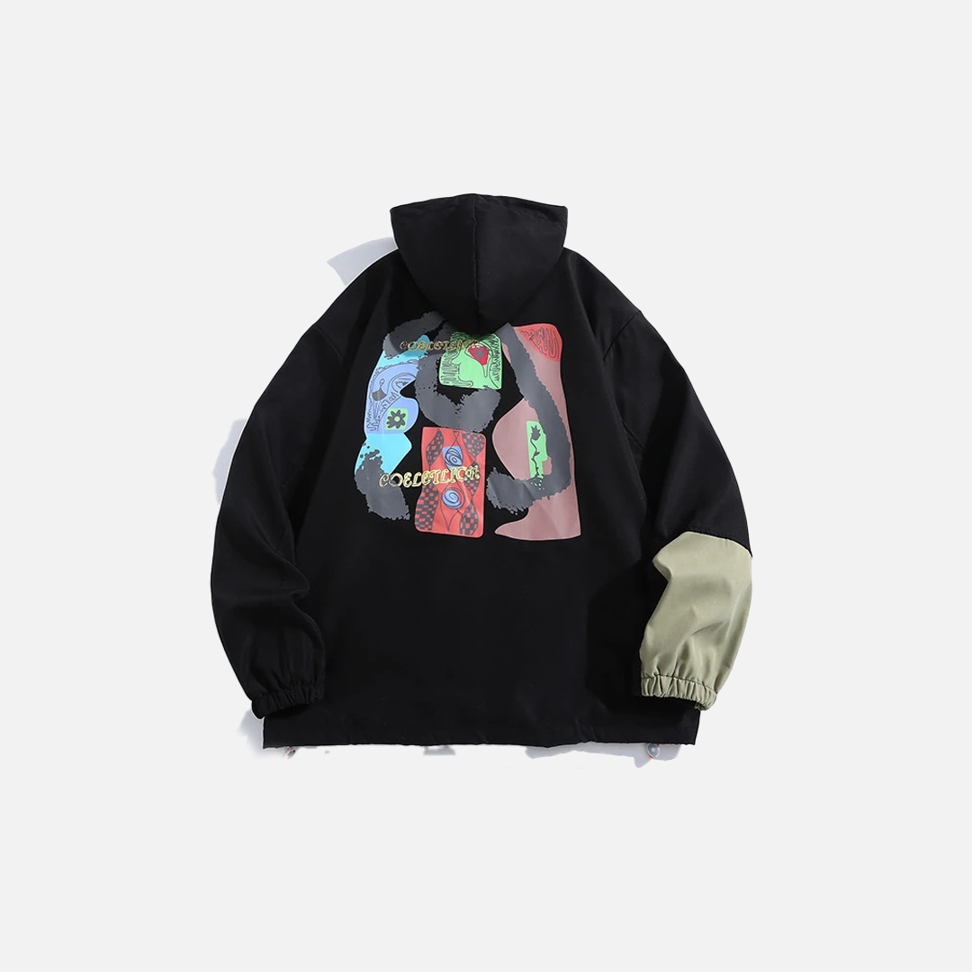 Herren-Patchwork-Kapuzenjacke mit Reißverschluss