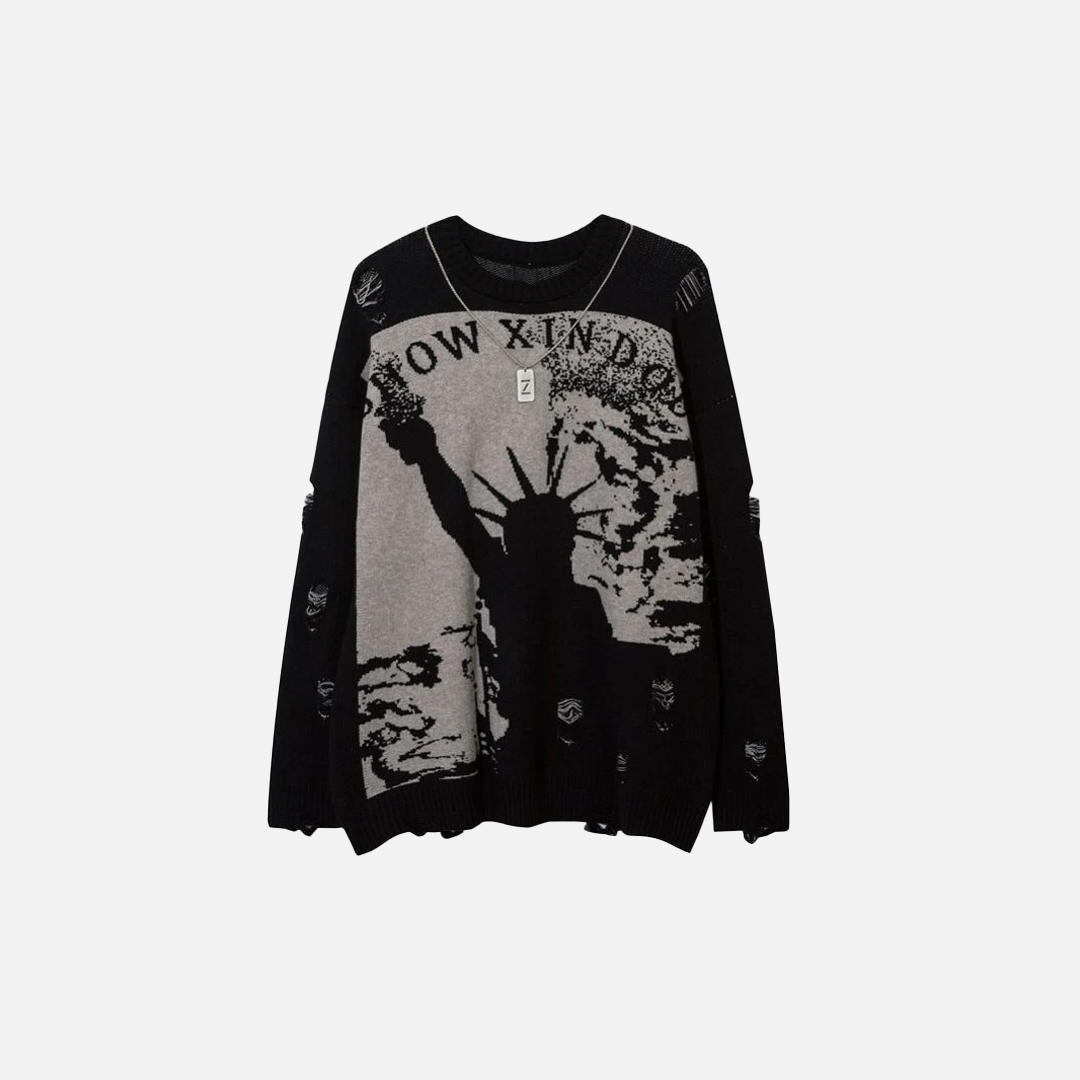 Pull en maille grunge déchiré Liberty, style streetwear gothique