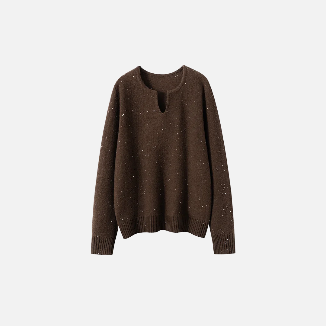 Y2K Pailletten-Strickpullover mit V-Ausschnitt