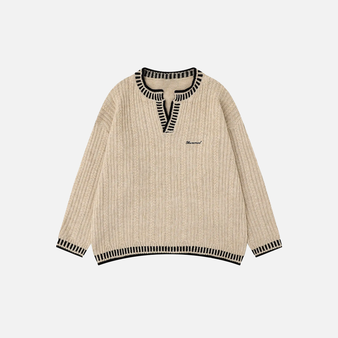 Atmungsaktiver Zopfstrickpullover mit V-Ausschnitt