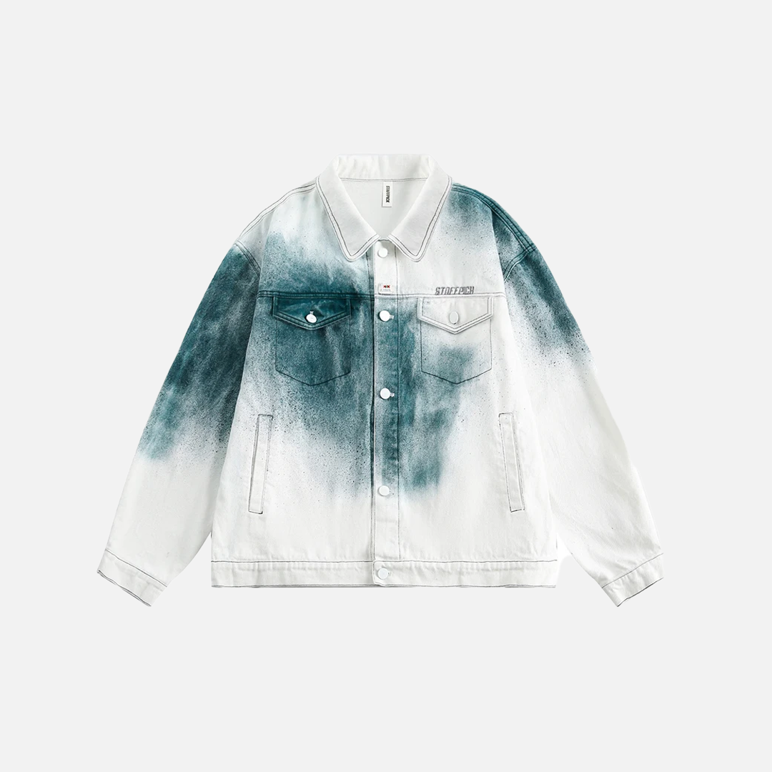 Figurschmeichelnde weiße Batik-Jeansjacke im Hip-Hop-Stil