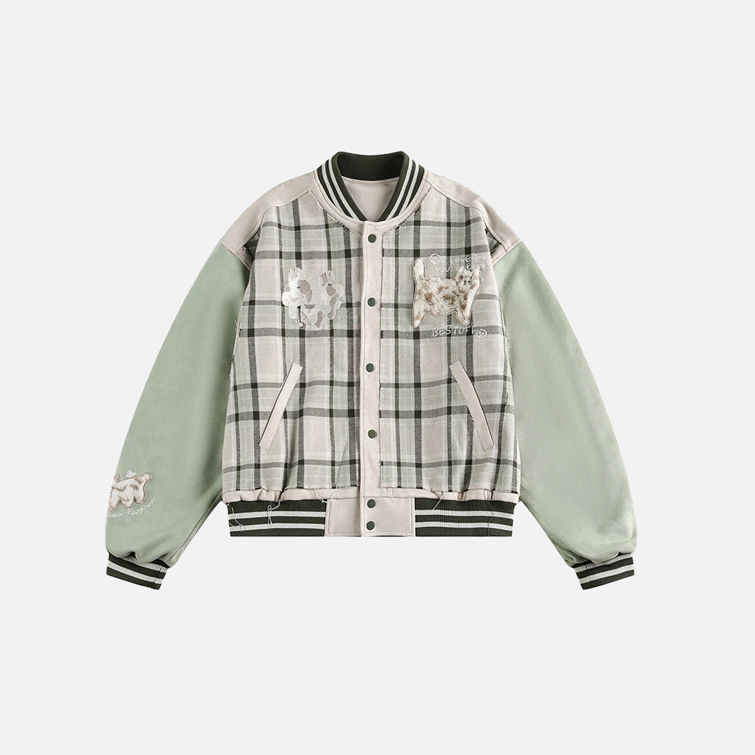 Veste universitaire tendance à carreaux patchwork brodés