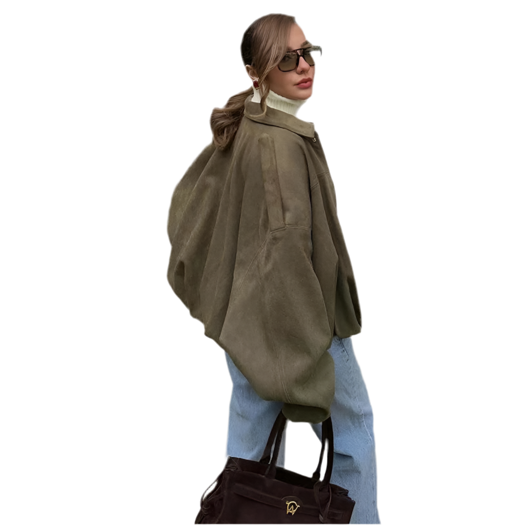 Mujer Suede Oversized Bomber Jacket