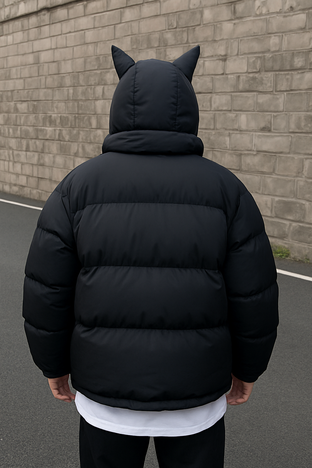 Doudoune chaude noire à capuche et col masqué