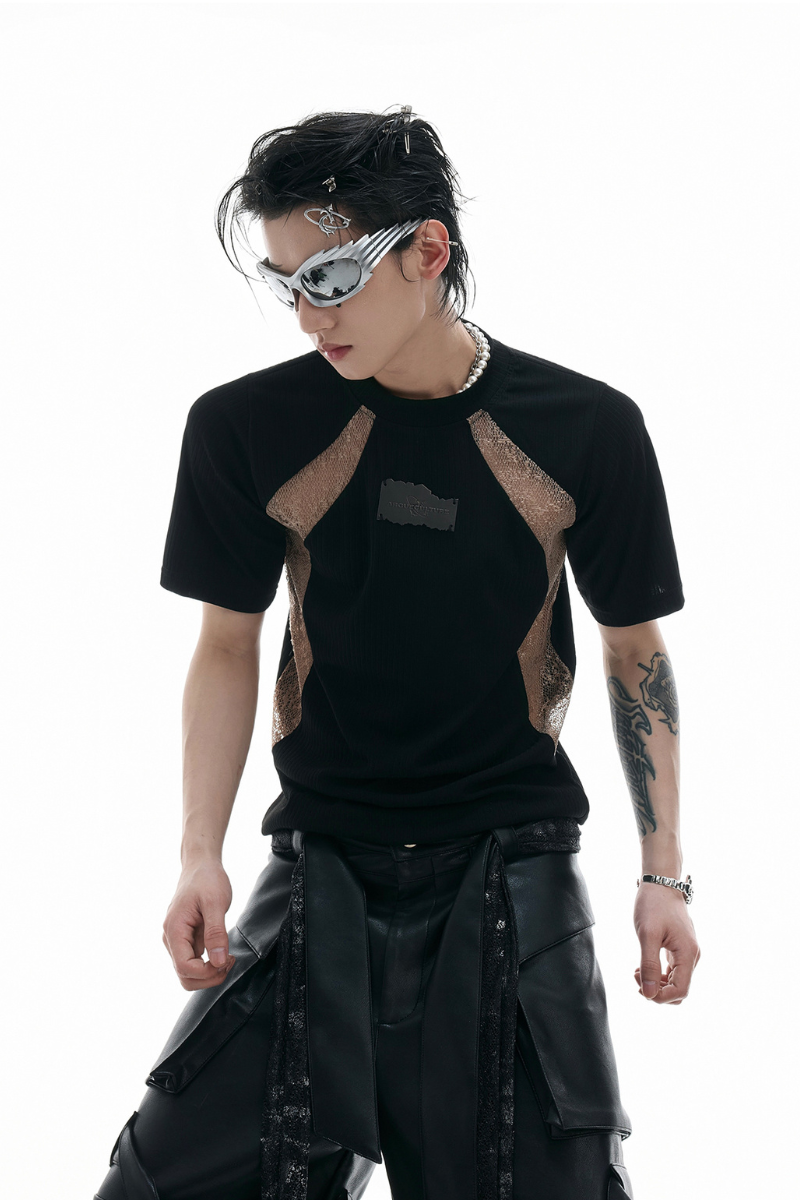 Farbblock-T-Shirt mit Strukturmuster, tailliert