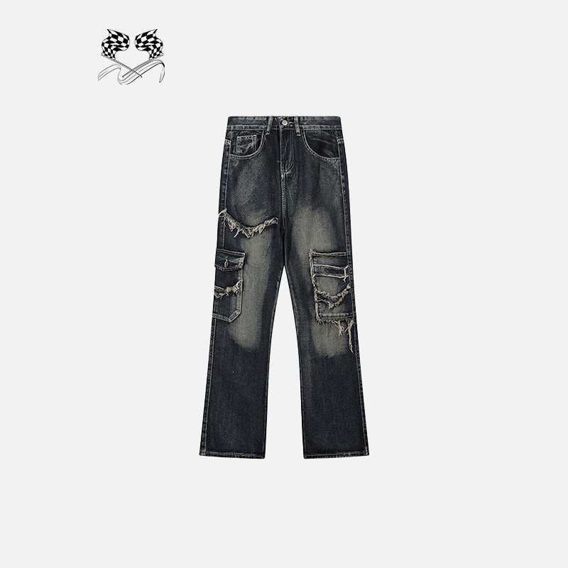 Used-Look-Jeans mit hohem Bund und lockerer Passform