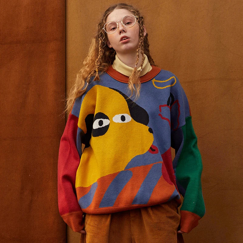 Pullover mit Y2K-Cartoon-Hundeprint
