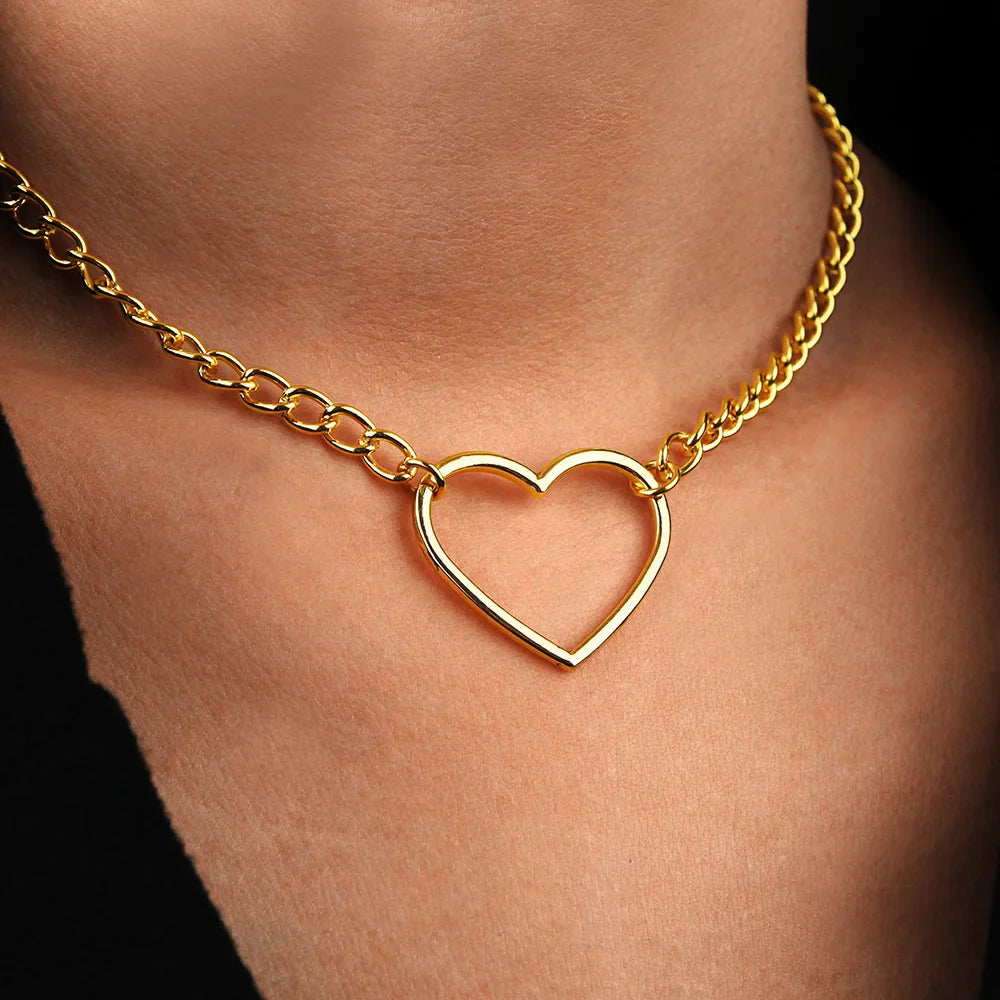 Grunge Clavicle Hollow Heart Necklaces