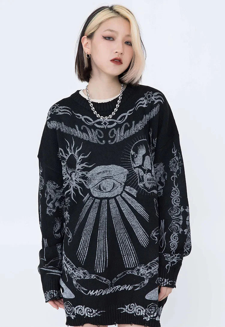 Pull en maille imprimé scorpion œil de rose, facile à porter