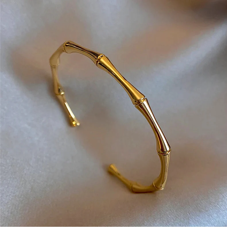 Bracelet jonc en acier inoxydable et bambou fait main