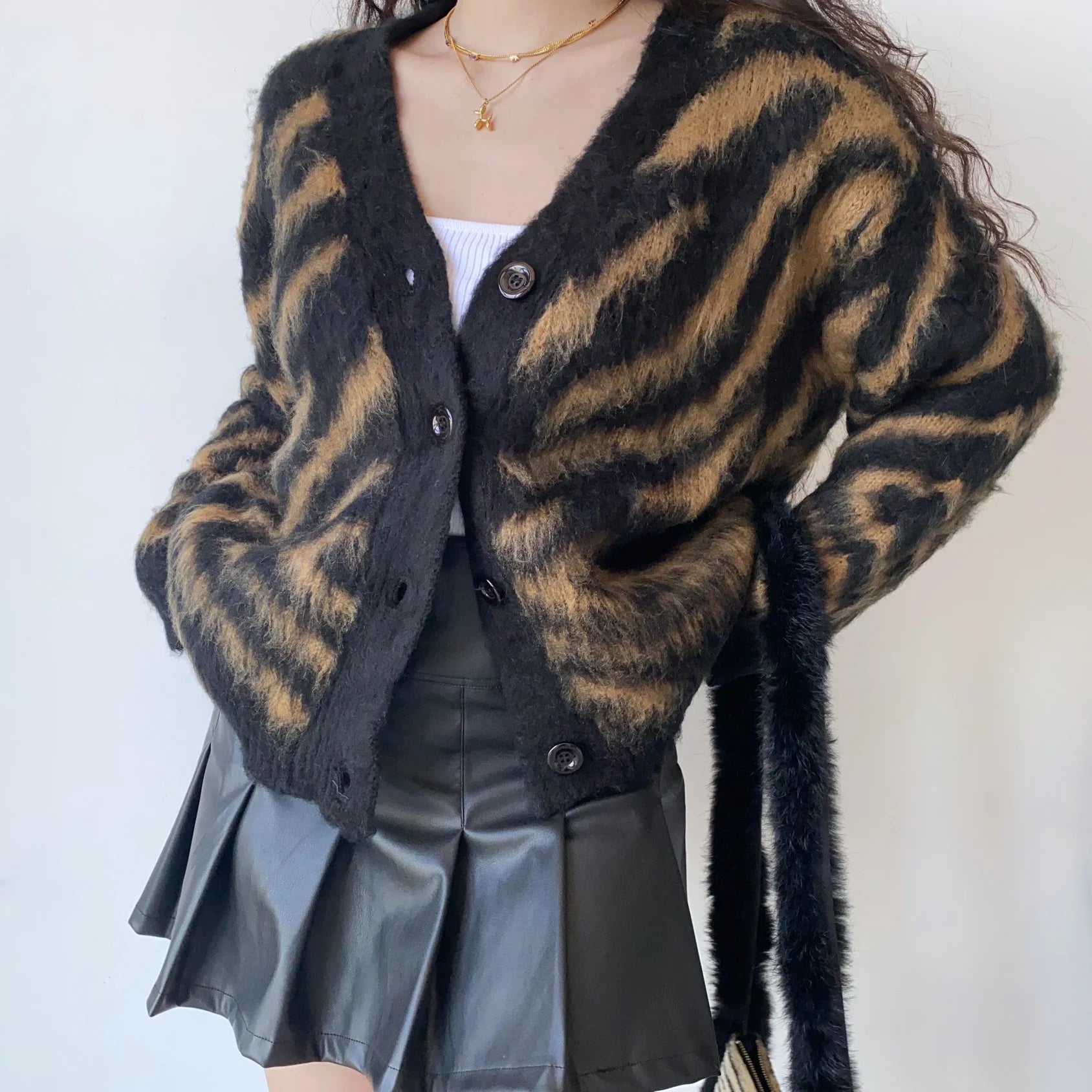 Lockerer Vintage-Leopardenpullover