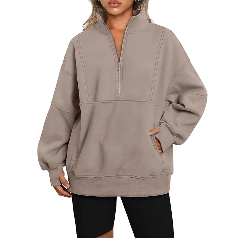 Loose Half-Zip Pocket Sweatshirt