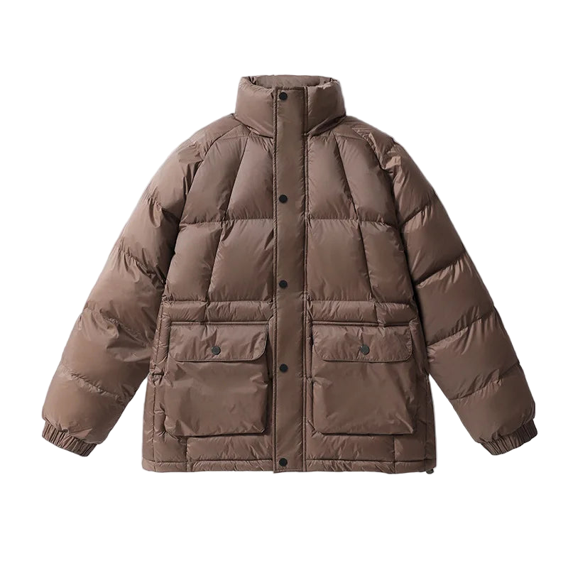 Brown Utility Streetwear Puffer Jacket