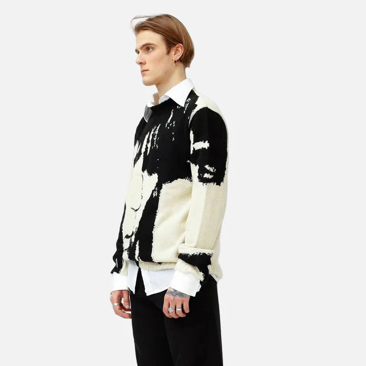 Pull imprimé portrait en tricot japonais streetwear