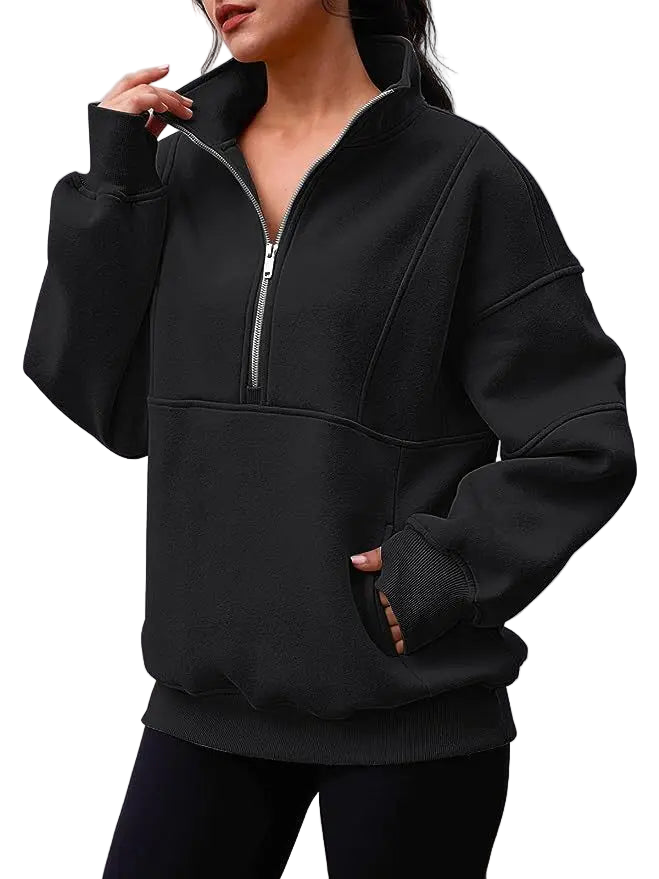 Loose Half-Zip Pocket Sweatshirt