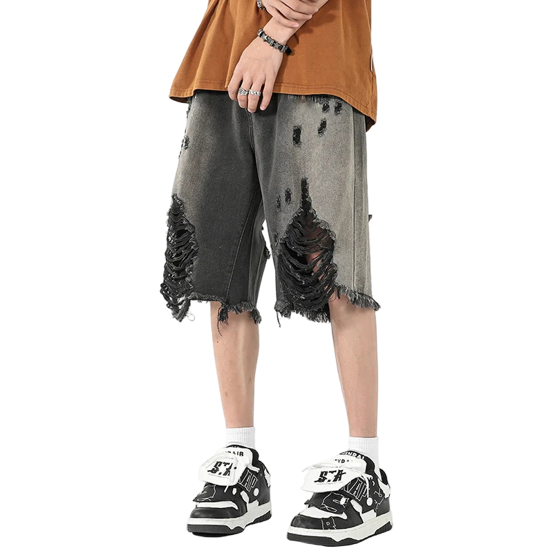 Black Baggy Ripped Denim Shorts