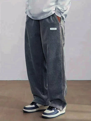 Loose Corduroy Straight Leg Pants , Loose corduroy straight-leg pants featuring a soft textured feel