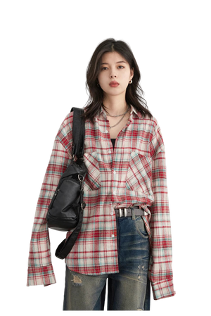 Style yourself in this oversized blue plaid flannel shirt, designed with a relaxed drop-shoulder fit for the perfect grunge-inspired streetwear aesthetic.
