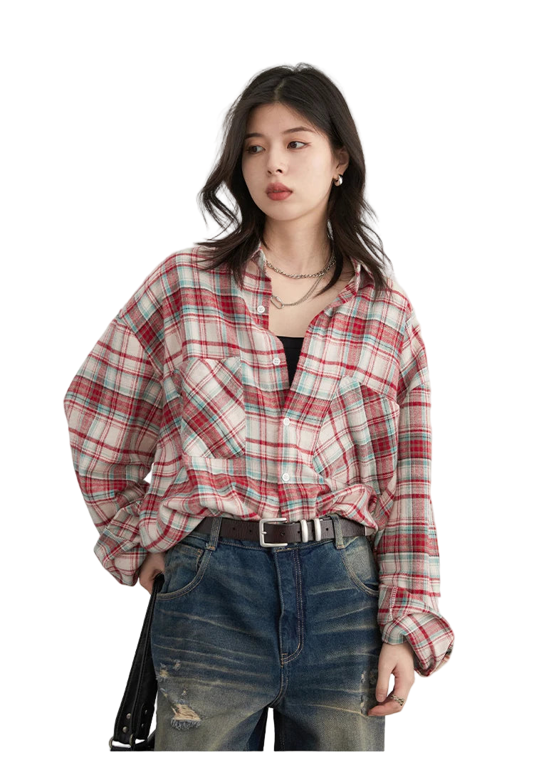 Style yourself in this oversized blue plaid flannel shirt, designed with a relaxed drop-shoulder fit for the perfect grunge-inspired streetwear aesthetic.