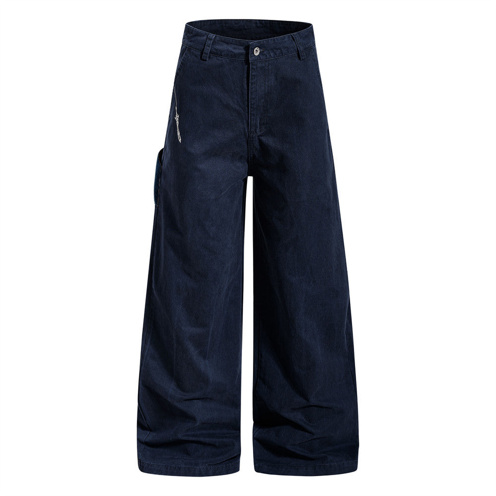 Navy blue wide-leg pants on a white background