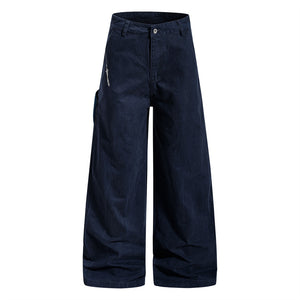Navy blue wide-leg pants on a white background