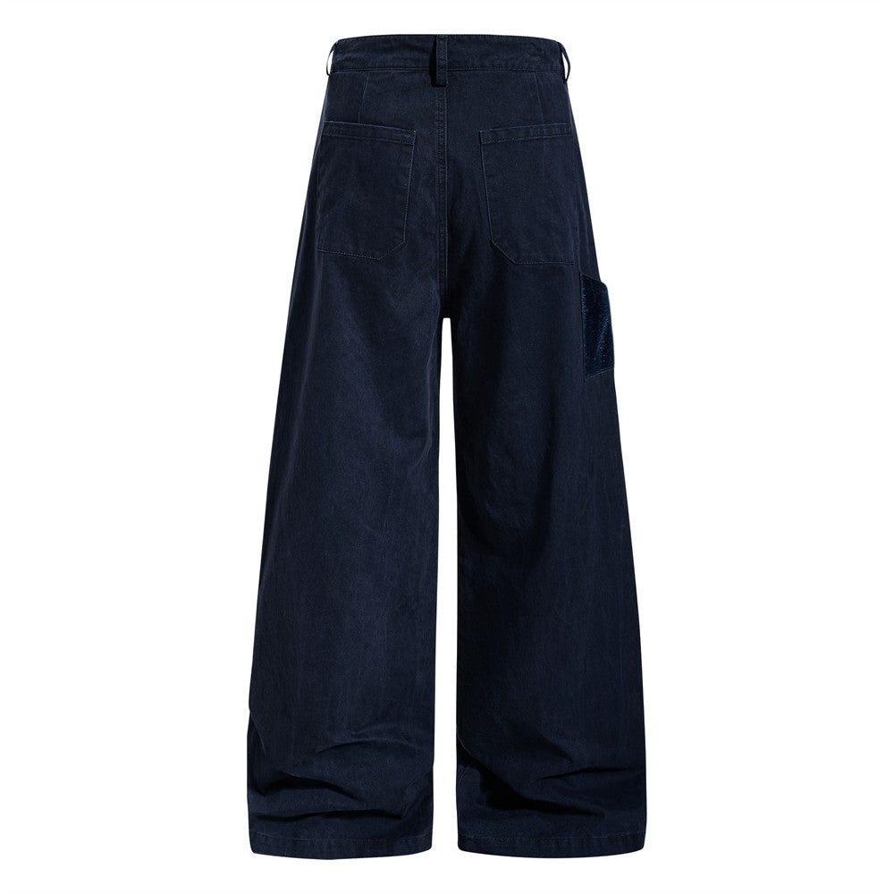 Navy blue wide-leg pants on a white background