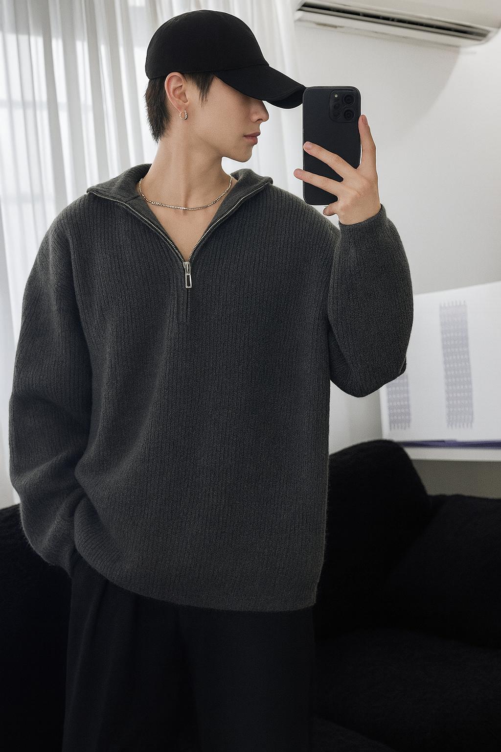 Pull en maille confortable à demi-zip et capuche Y2K
