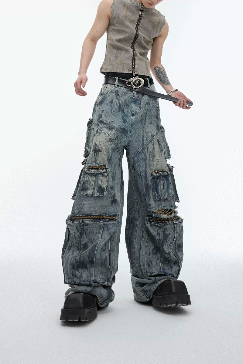Handbemalte Jeans im Used-Look