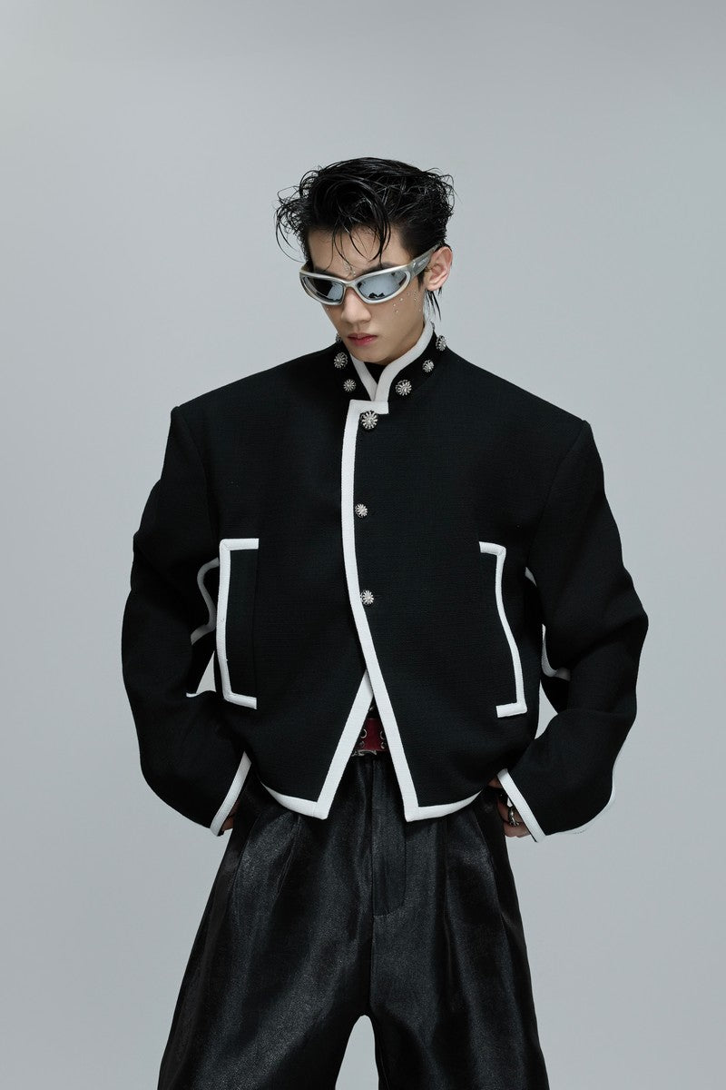 Kurze, wattierte Jacke im Colorblock-Stil