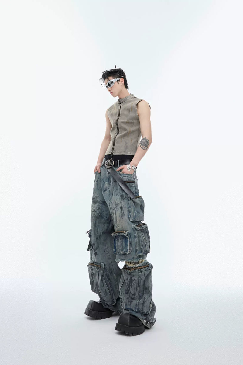Handbemalte Jeans im Used-Look