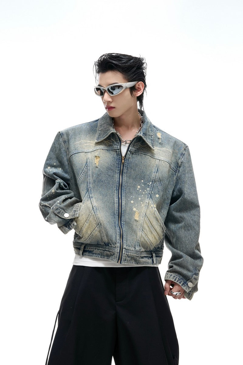 Kurze Jeansjacke im Used-Look
