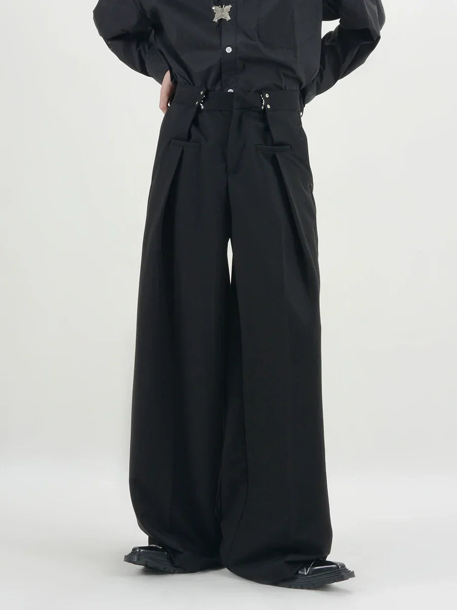 Men's Ultra Wide-Leg Buckle Pleated Trousers