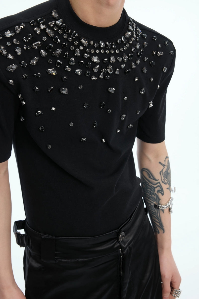 T-shirt moulant extensible à strass