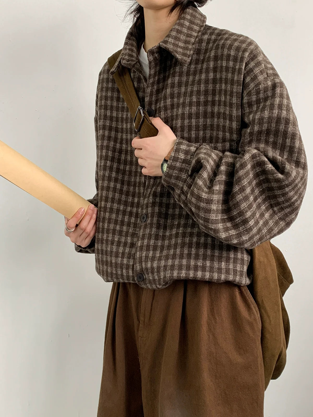 Oversized Brown Plaid Flannel Shirt