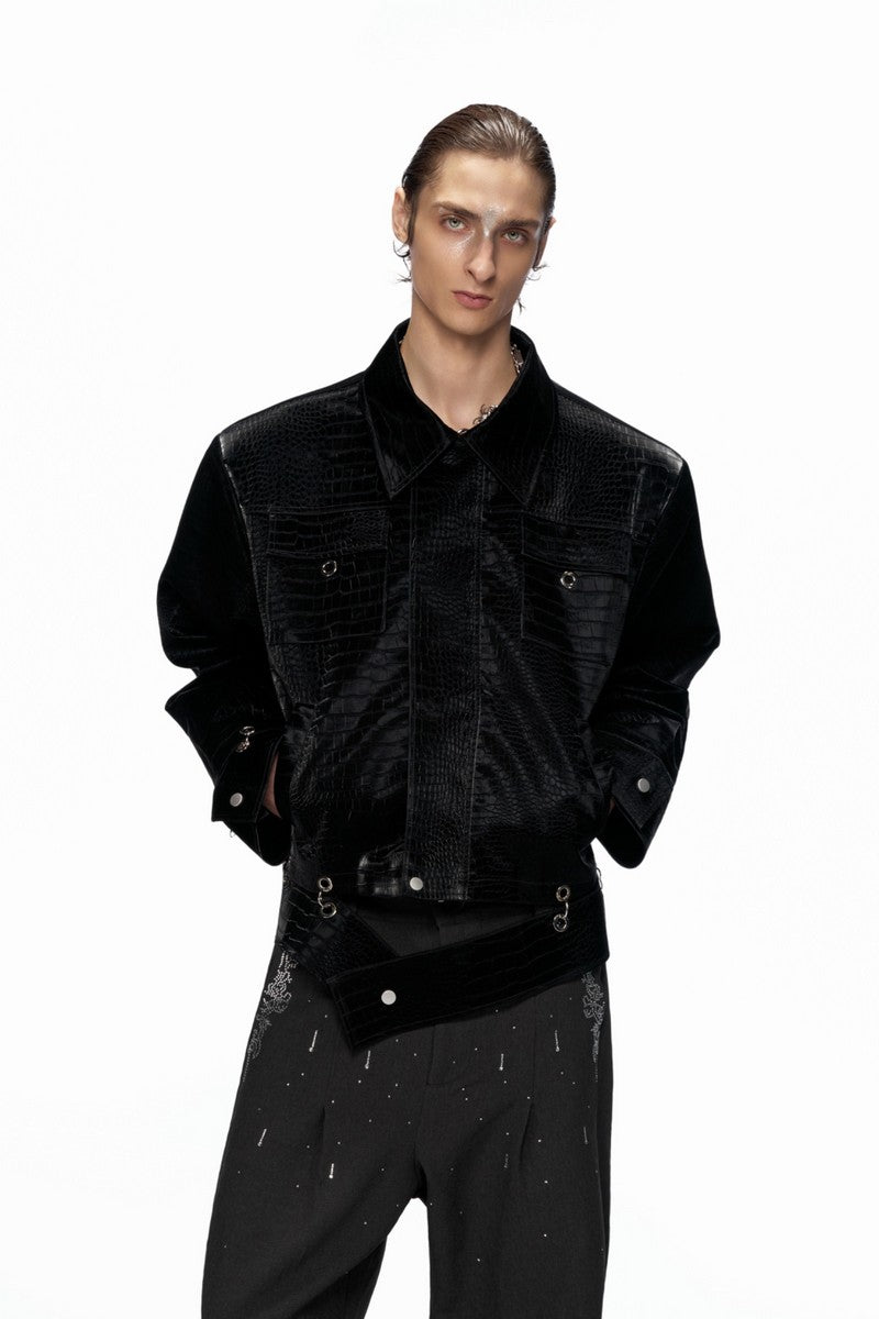 Lederjacke mit Krokodilprägung
