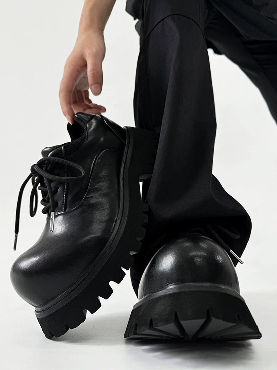 Chunky Black Leather Lug Sole Derby Shoes