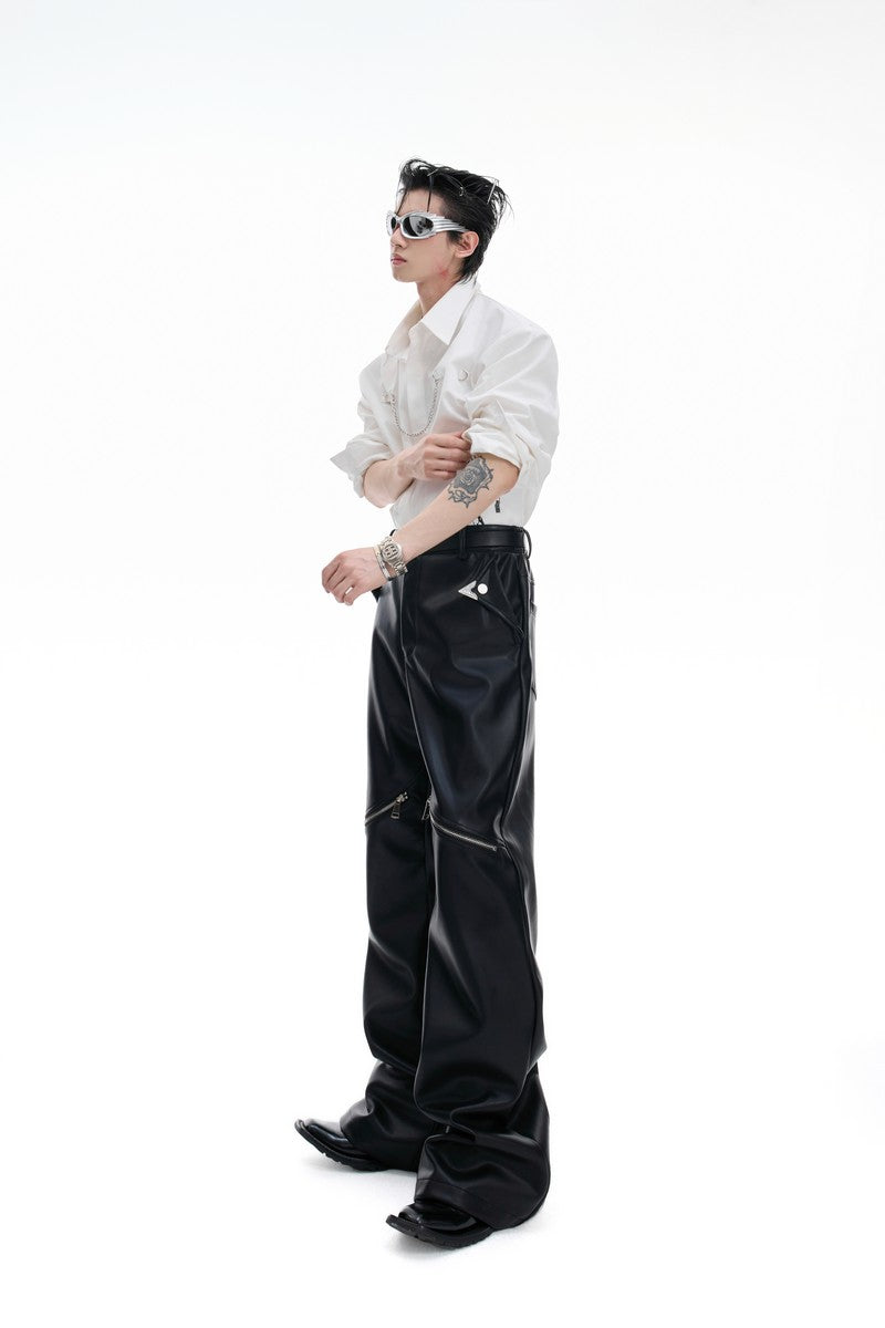 Matte Lederhose mit Reißverschluss