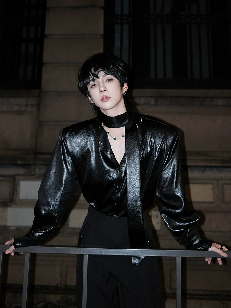 Glossy Tie Neck Shirt