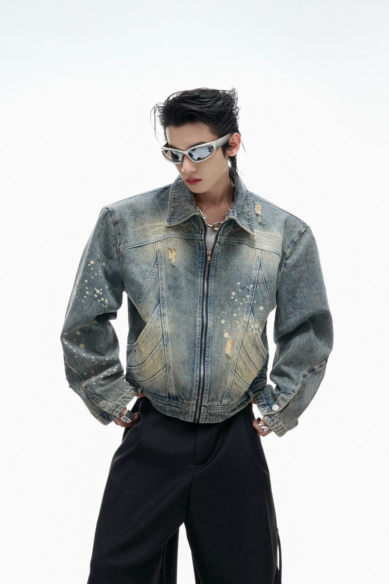 Kurze Jeansjacke im Used-Look