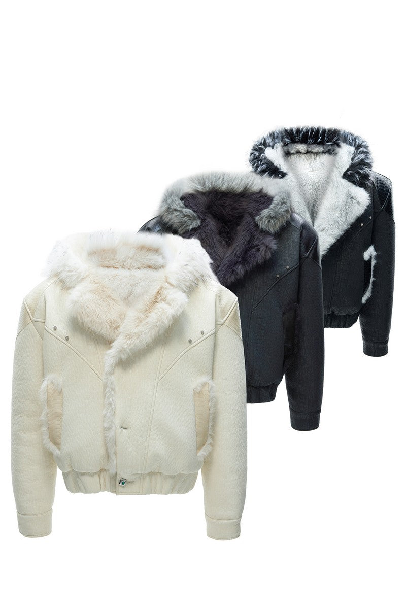 Steppjacke aus Marmorimitat-Wolfspelz