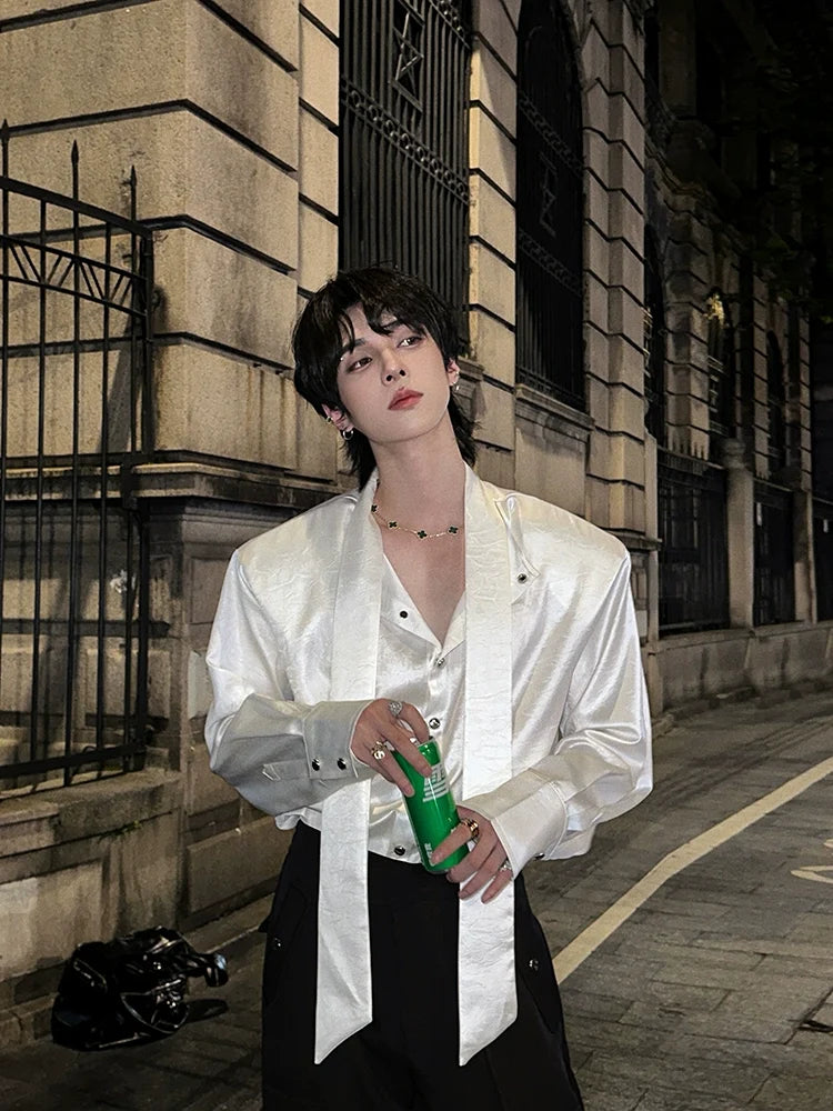 Glossy Tie Neck Shirt