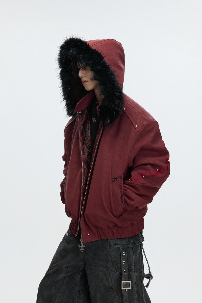 Bestickte Steppjacke aus gewaschenem Leder