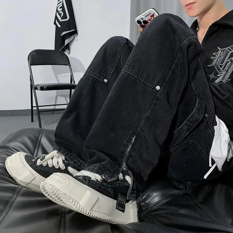 Coole Vintage Hip Hop Nietenhose mit Schlitz und geradem Bein